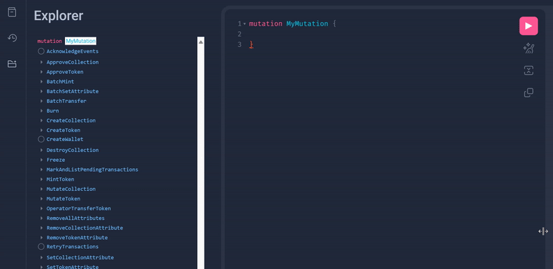 Example of building a mutation in the graphiql playground query builder