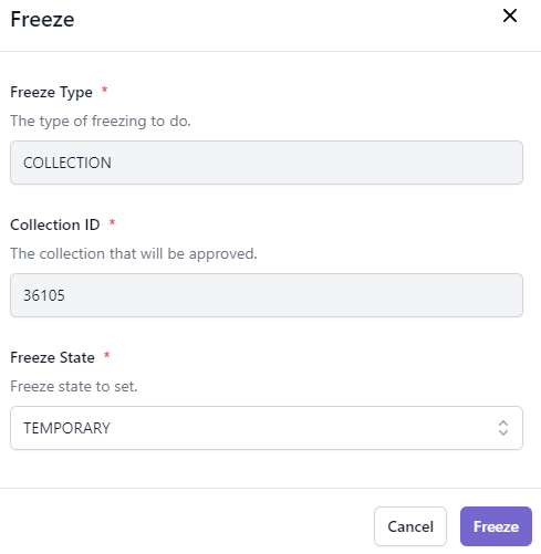 Freeze Collection Form