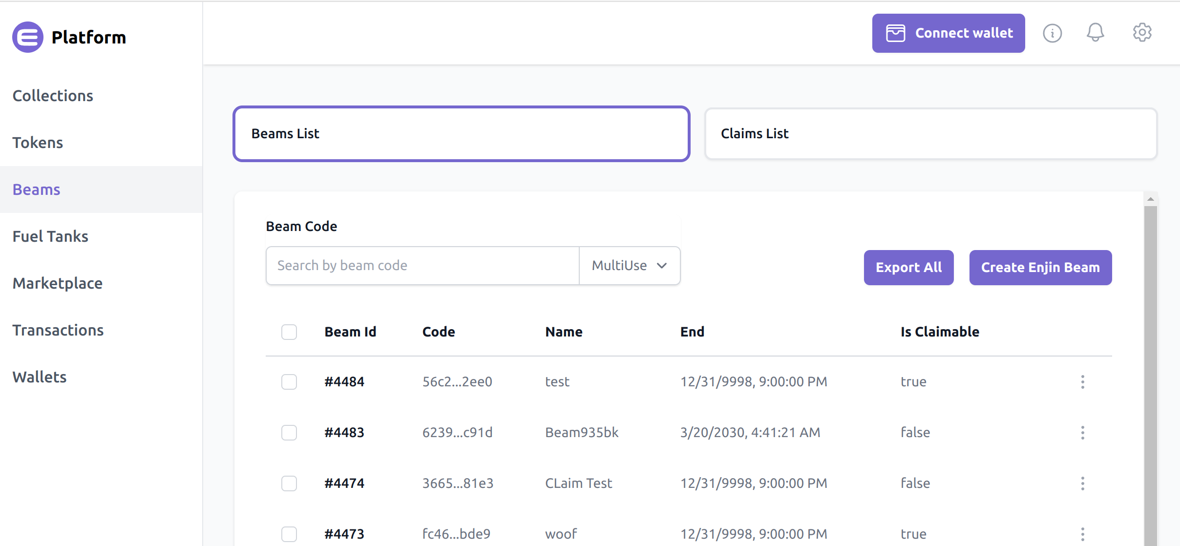 Platform User Interface