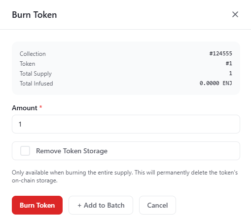 The Burn Token form