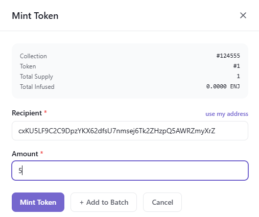 The Mint Token form