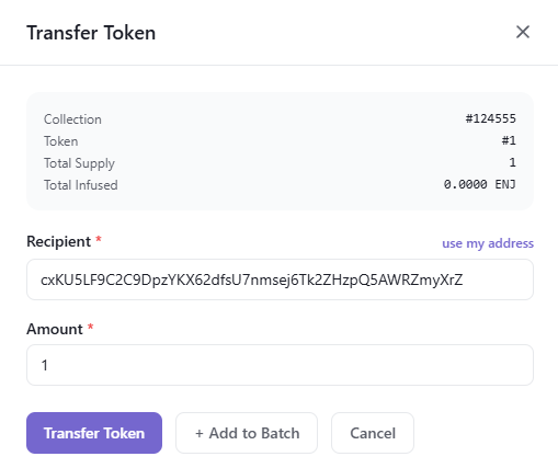 The Transfer Token form